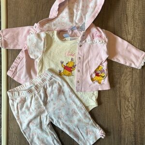 Vintage 2000s Y2K Disney Winnie The Pooh Outfit Set Shirt Butterfly Jacket 6-9M